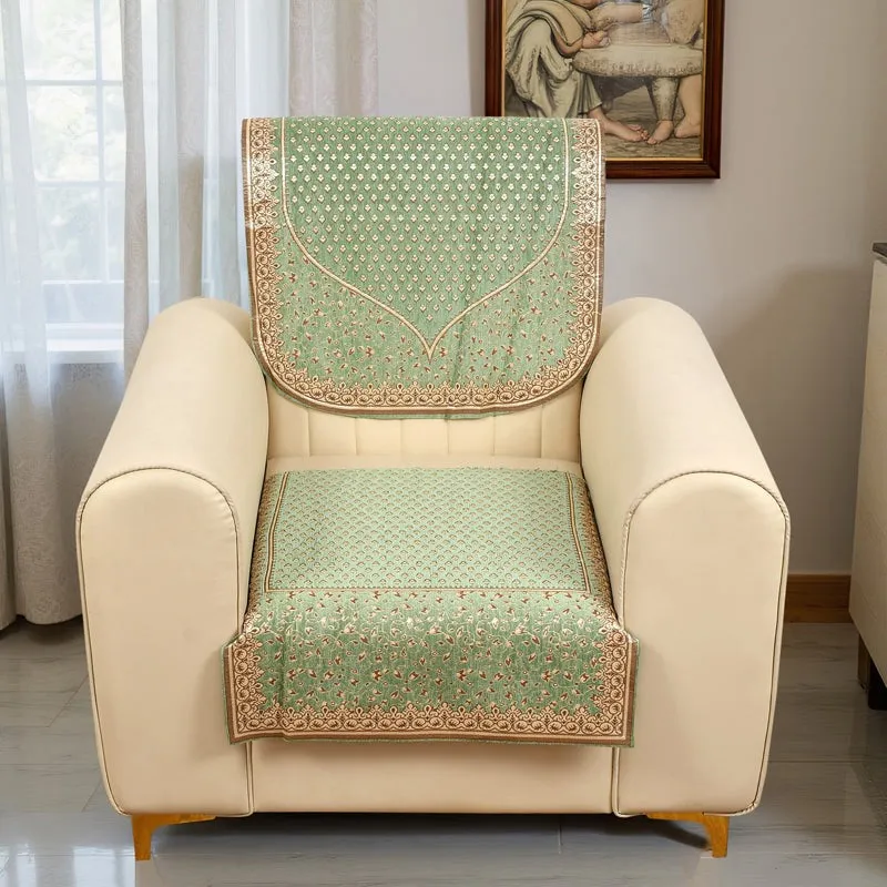 Petite Leaves Chenille Sofa Cover - Green media 4