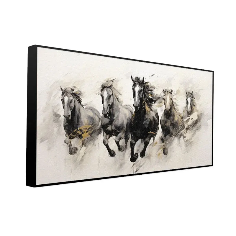 Ebony Stallions Canvas Wall Painting With Frame - Black media 5