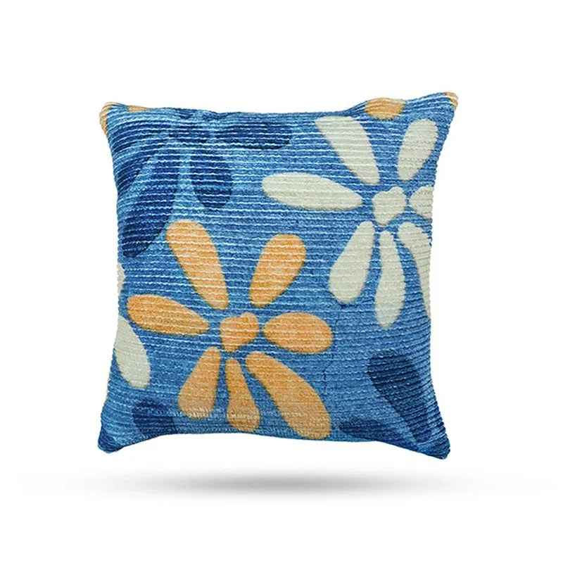 FloralGrace Cushion Cover (Blue, Yellow) - Set Of Three media 3