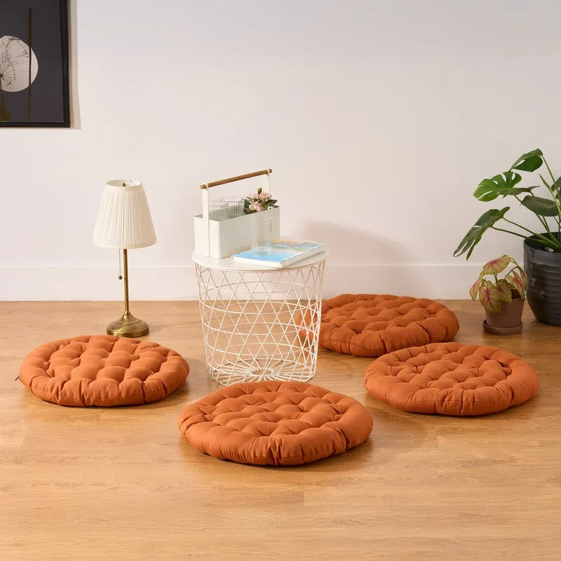Fluffpod Solid Cotton Floor Cushion (Brown) - Set Of Four media 1