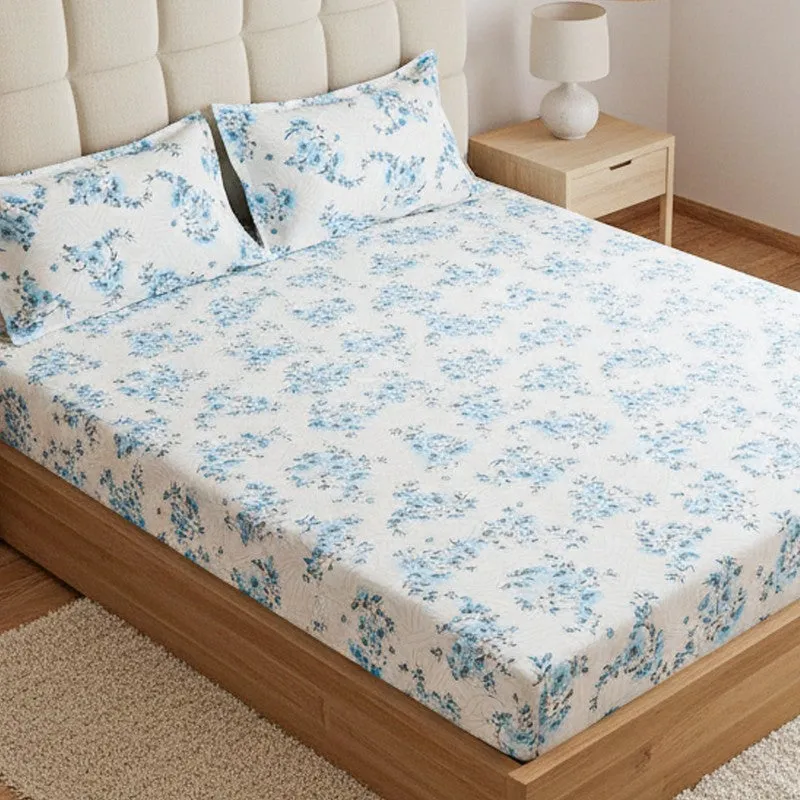 Coquette Floral Cotton Bedsheet (Blue) - 180 TC media 3