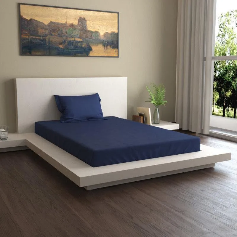 Monochrome Luxe Solid Cotton Bedsheet (Midnight Blue) - 400 TC media 5