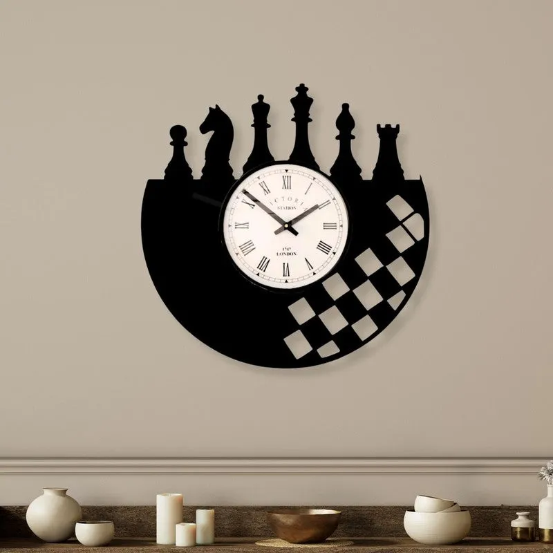 Chessline Steel Analog Wall Clock - Black media 1