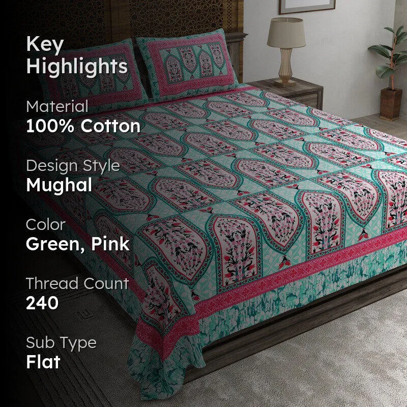 Rangza Cotton Bedsheet (Green,Pink) - 240 TC media 2