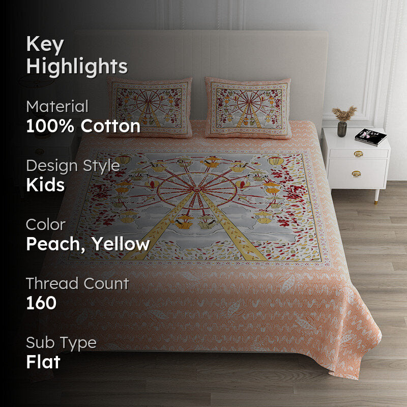 Playday Kids Cotton Bedsheet (Peach) - 160 TC media 2