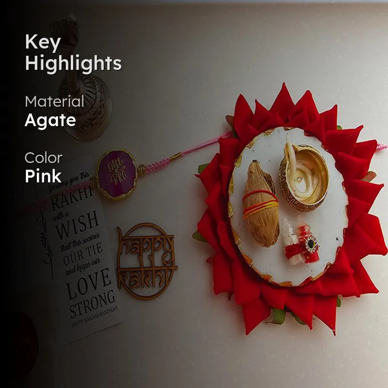 Bhai Behen Bond Pink Agate Rakhi Gift Set media 2