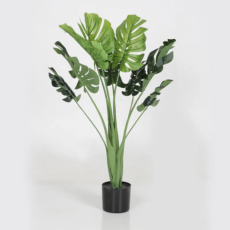 Faux Monstera Delicosa Plant With Black Plastic Pot - 2.9 Feet media 4