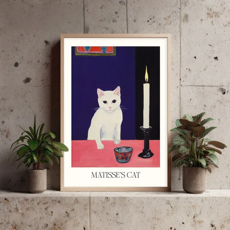 Matisse's Cat Inspired by Henri Matisse Archival Canvas Wall Art - Natural Brown Frame media 4