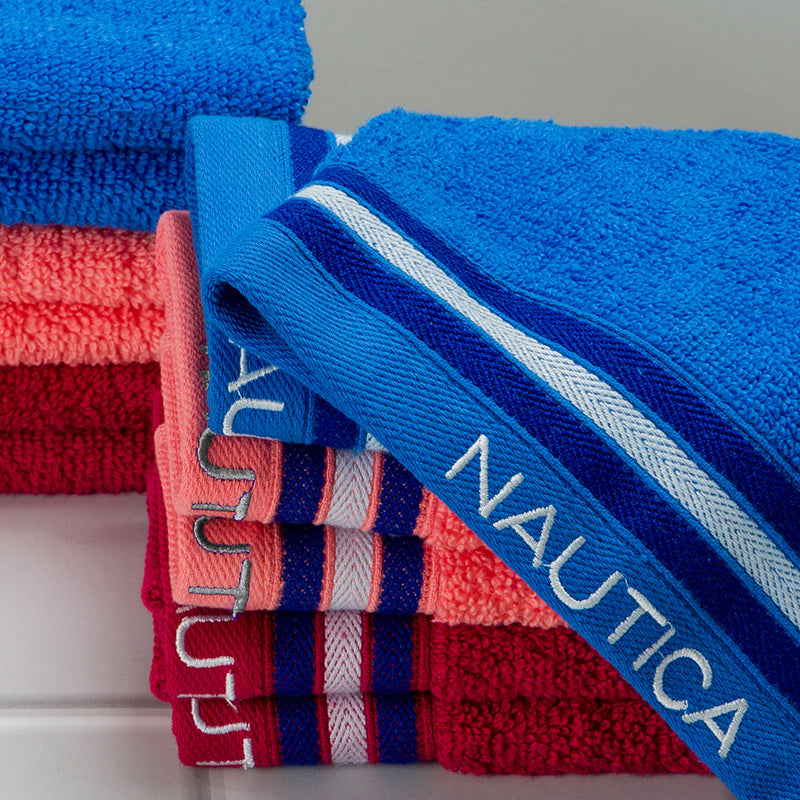 Nautica Dove Down Cotton Face Towel (Blue,Coral & Burgundy) - Set Of Twelve media 3