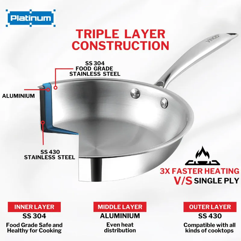 Vinod Silvra Stainless Steel Frying Pan - 1200 mL/16 Inches - 6