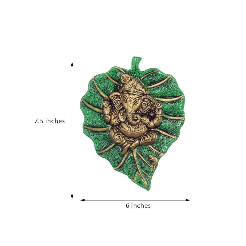 Lord Ganesha On Green Leaf Metal Wall Accent media 6