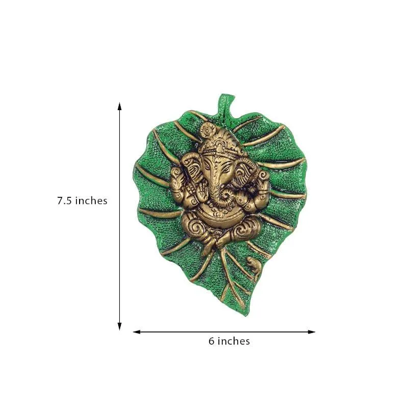 Lord Ganesha On Green Leaf Metal Wall Accent media 6