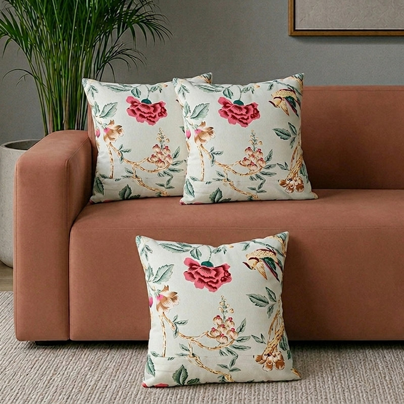 Blossom Trails Cotton Cushion Covers - Set Of Three - 16 x 16 Inches