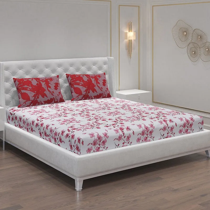 Monte Carlo Floraline Cotton Bedsheet (White,Maroon) - 104 TC media 1