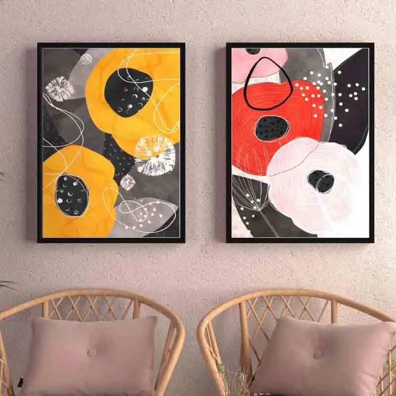 Patched Florals Canvas Wall Art - Set Of Two media 1