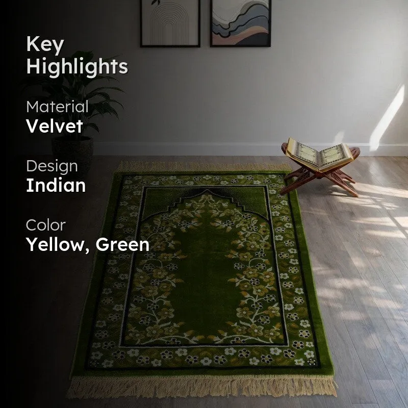 Noorzen Velvet Prayer Mat - Yellow,Green media 2
