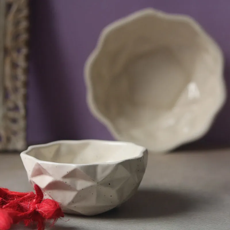 Noemi Ceramic Snack Bowl (White/300 mL/200 mL) - Set Of Two media 3