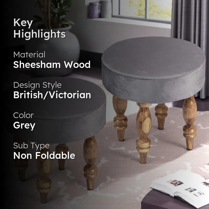 Rynex Sheesham Wooden Stools (Grey) - Set Of Two media 2