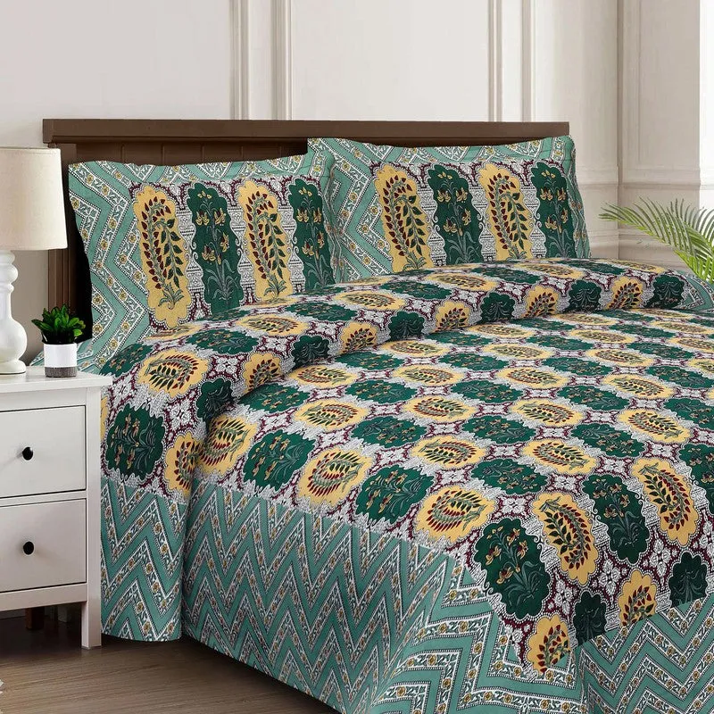 Floraum Cotton Bedsheet (Green,Yellow) - 240 TC media 4