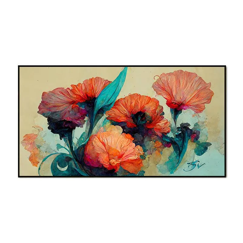 Flaming Blue Blooms Floral Canvas Wall Painting With Frame - Black media 5