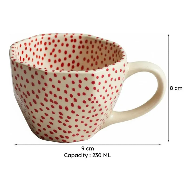 Polka Ceramic Tea Cup (230 mL)/White,Red) media 6
