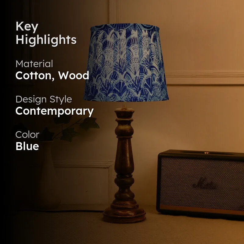 Indigo Tide Wooden Base Cotton Table Lamp - Blue media 2