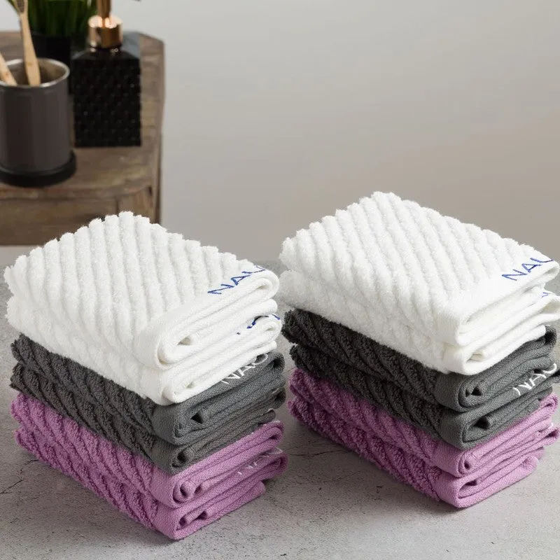 Nautica Riviera Soft Cotton Hand & Face Towel (White,Lilac & Dark Grey) - Set Of Twelve media 1