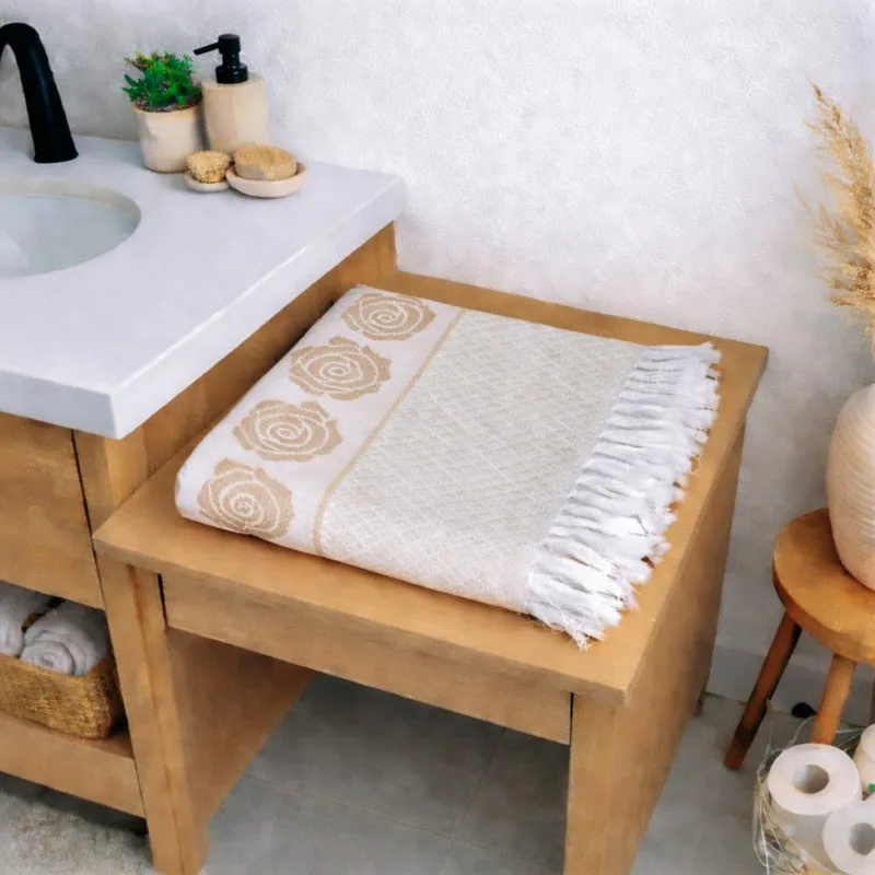 Rosette Cotton Bath Towel (Beige) - Set Of Two media 4