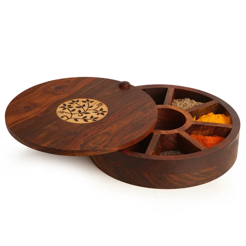 Pipali Food Safe Sheesham Wood Masala Box media 3