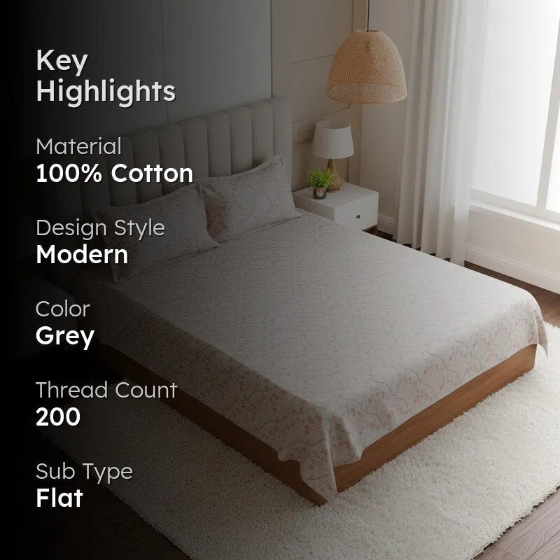 Rajsi Floral Cotton Bedsheet (Grey) - 200 TC media 2