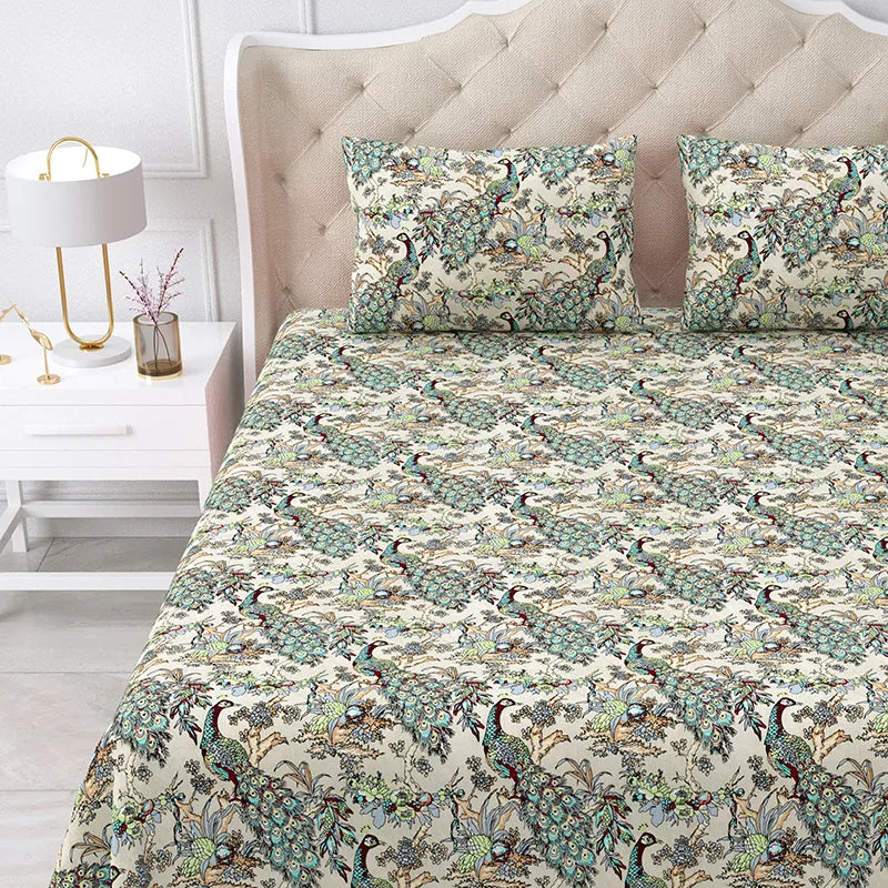 Vibrant Mor Floral Cotton Bedsheet (Green) - 160 TC media 3