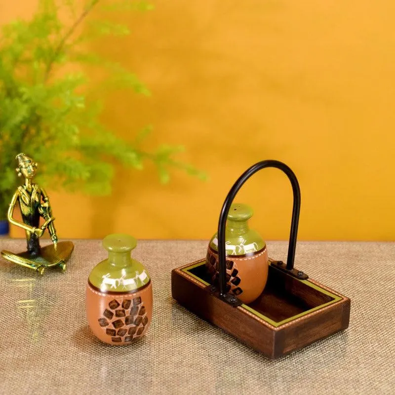 Hoshi Salt & Pepper Shaker With Tray (80 mL Each) - Three Piece Set media 1