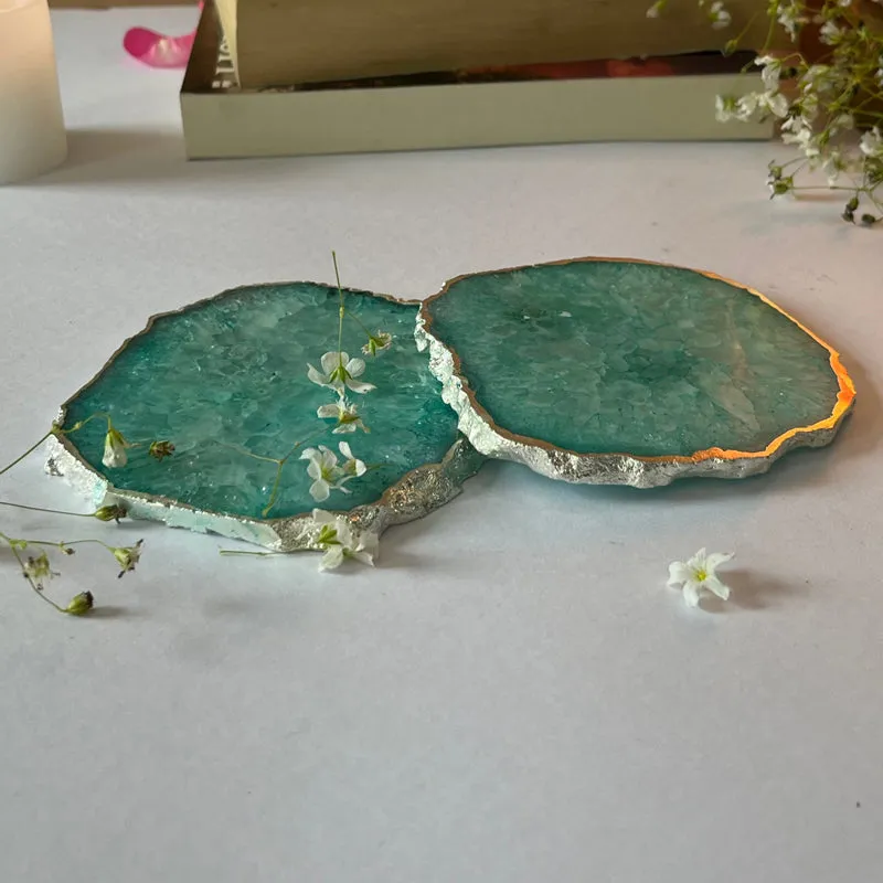 Byrona Handcrafted Crystal Agate Coaster (Green) - Set Of Two media 3