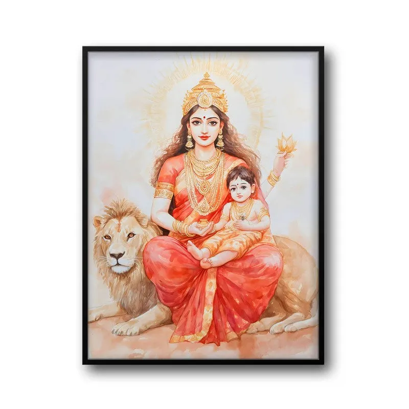 Jaya Durga Mata Spiritual Archival Paper Wall Painting With Frame - Black media 5
