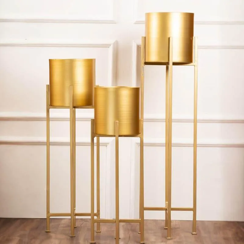 Cyra Golden Metal Planters - Set Of Three media 3
