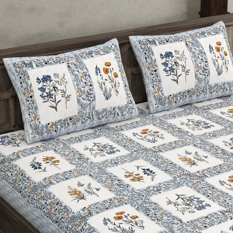 Aditri Floral Printed Cotton Bedsheet (Blue) - 144 TC media 3