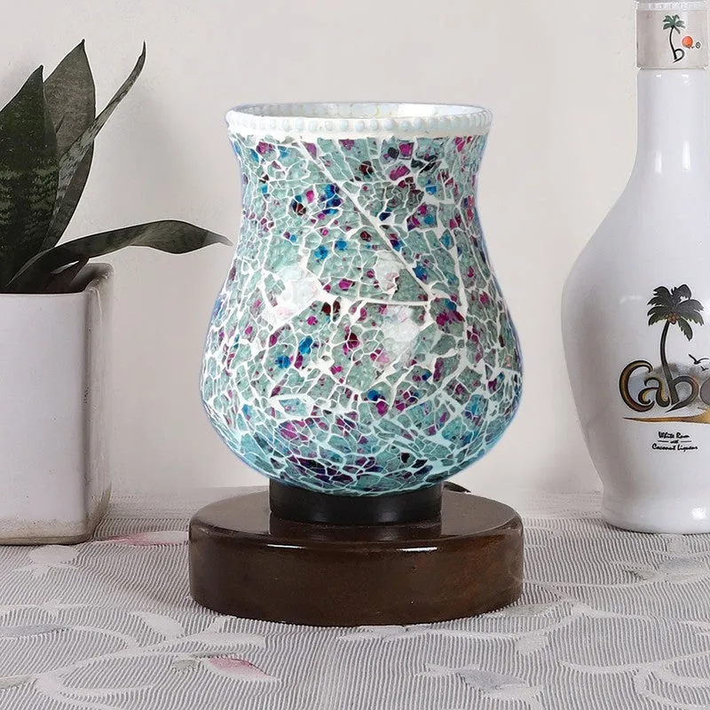 Pristar Mosaic Glass Table Lamp With Wooden Base - Multicolor media 4