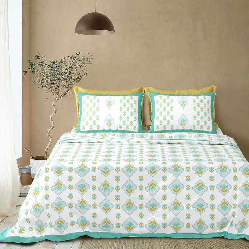 Royal Print Cotton Bedsheet (Green,White) - 120 TC media 3