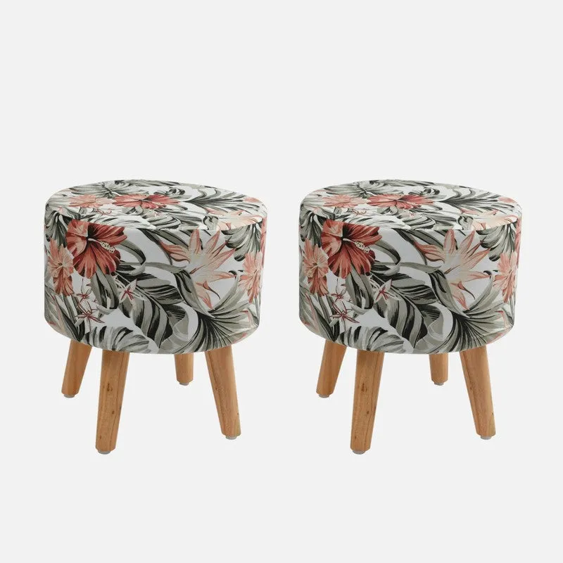 Avira Floral Print Multicolor Engineered Wood Ottomans - Set Of Two media 3