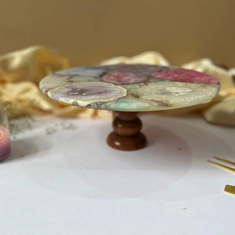 Emora Handcrafted Agate Cake Stand - Multicolor media 1