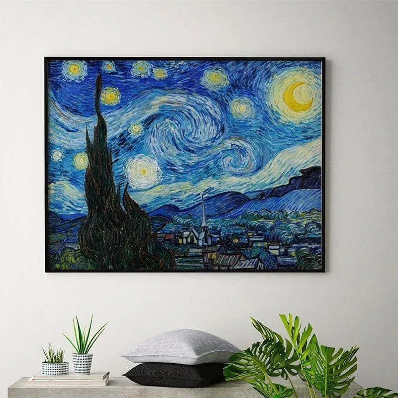 The Starry Night Canvas Painting By Vincent Van Gogh - Black Frame media 1