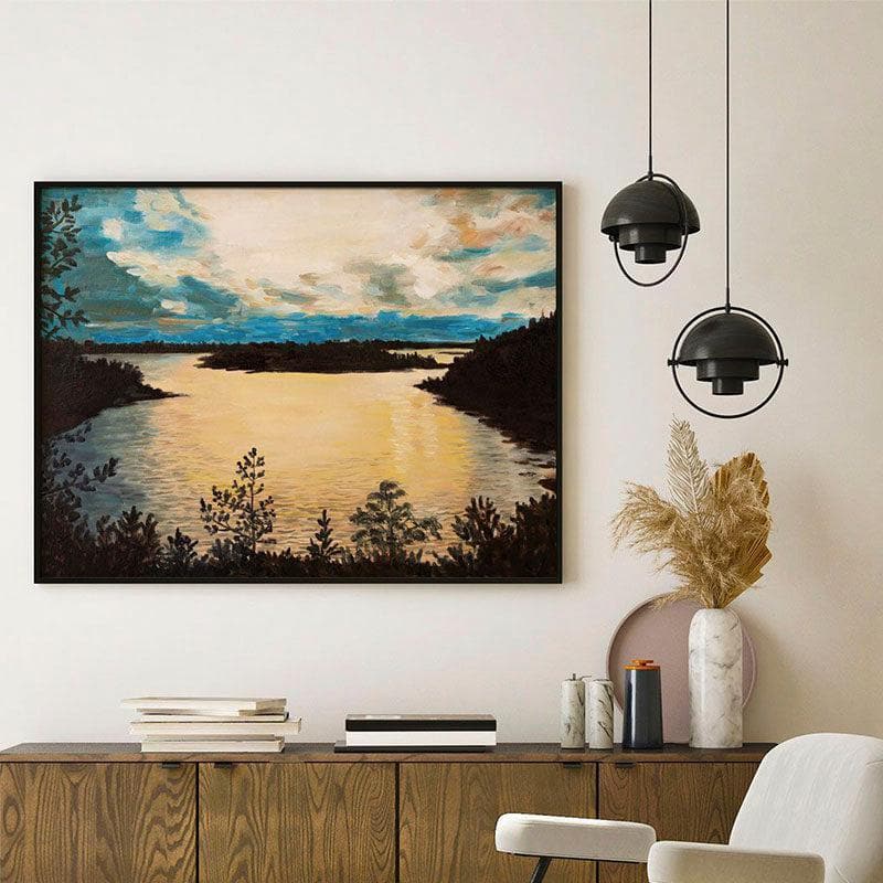Serene Sunset Canvas Wall Painting - Black Frame
