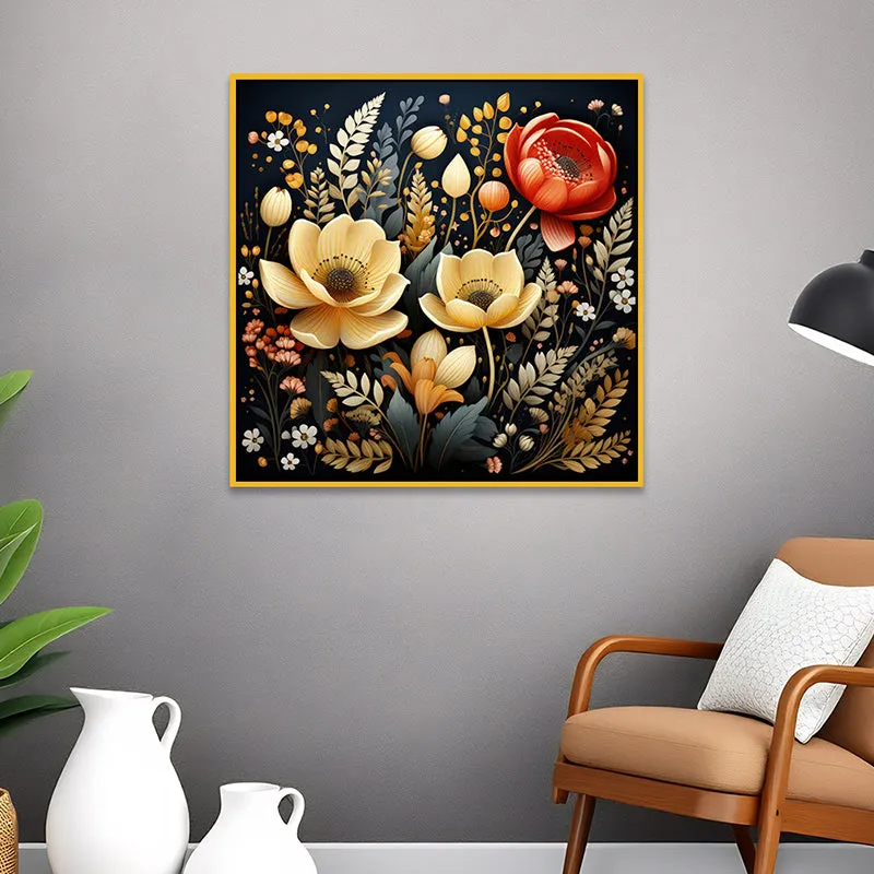 Blooms Of Erebos Canvas Wall Painting With Frame - Gold media 1