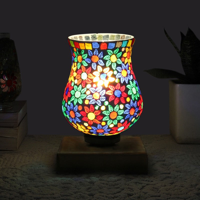 Vimora Mosaic Glass Table Lamp With Wooden Base - Multicolor