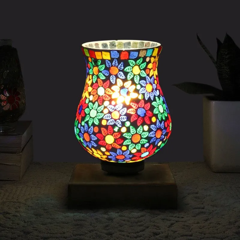 Vimora Mosaic Glass Table Lamp With Wooden Base - Multicolor media 1