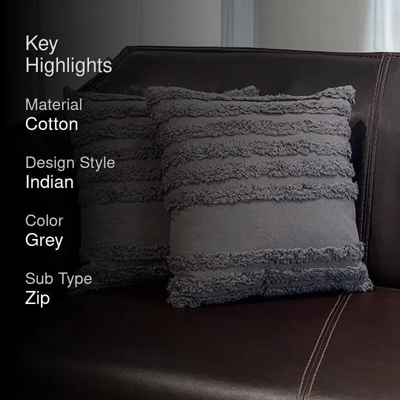 Thea Stripe Tufted Cushion Cover (Dark Grey) - Set Of Two media 2