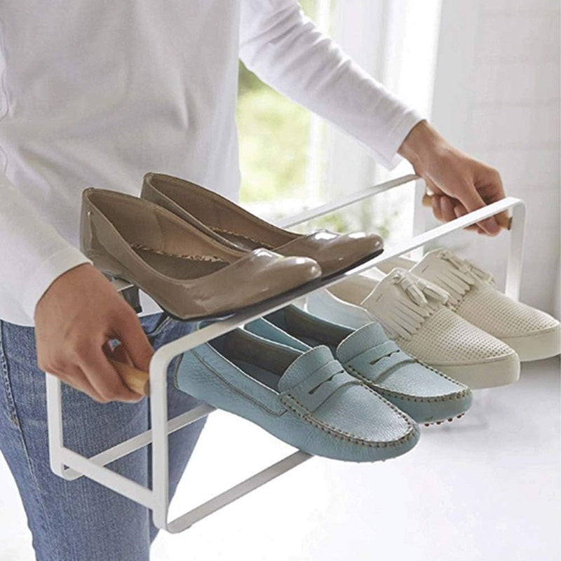 Chic Sole Carbon Steel & Wood Shoe Rack - White media 4