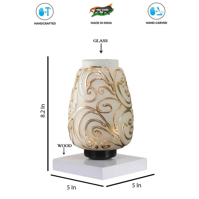 Lunellea Glass Wooden Table Lamp With Base - White & Gold media 9