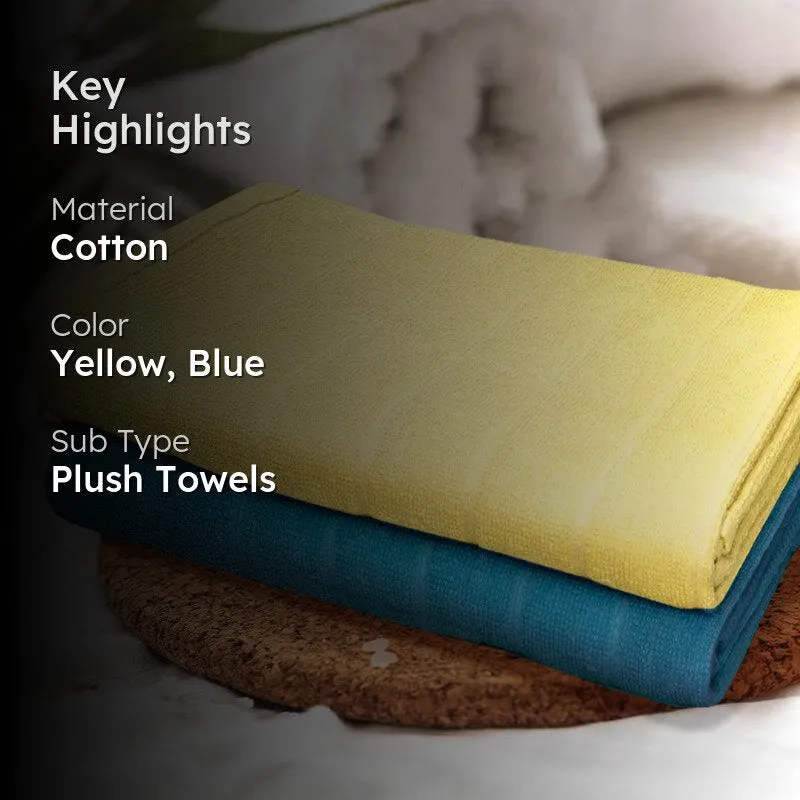 Sarda Bath Towel (Yellow & Dark Blue) - Set Of Two media 2