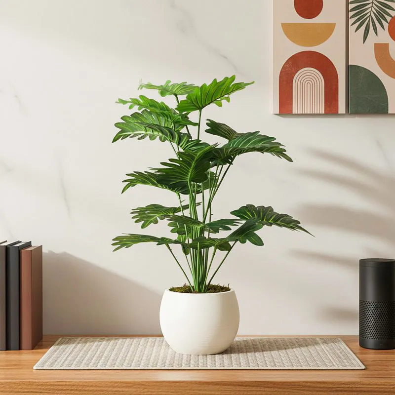 Faux Tropic Anthurium Silk Plant With Black Plastic Pot - 2.13 ft media 1